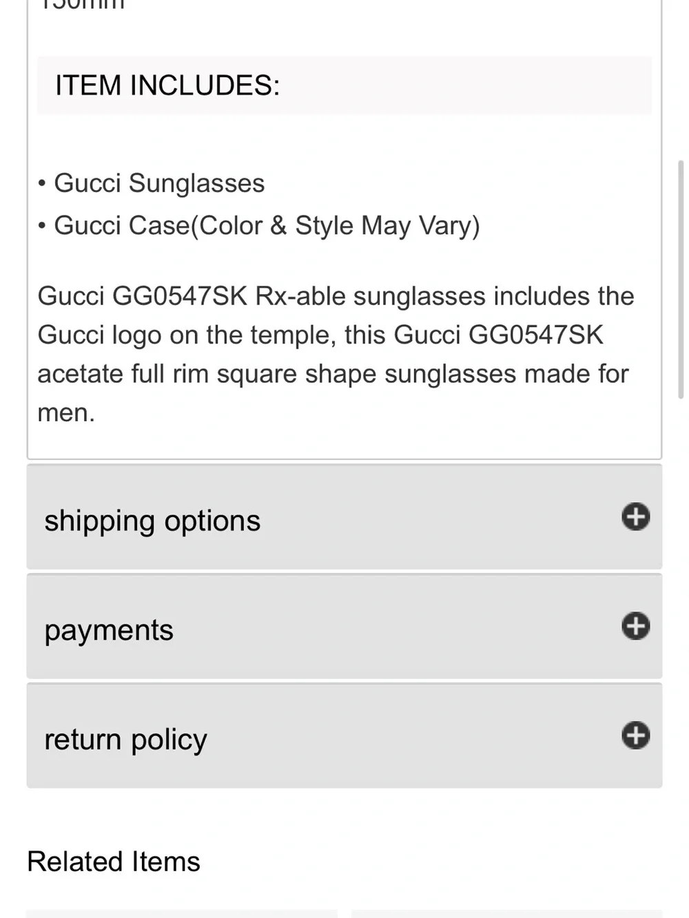 Gucci Men’s Black Frame Sunglasses with Dark Lenses